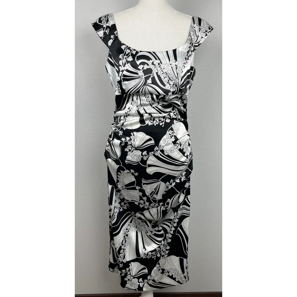 London Times Women's Black & White Midi Length Bodycon Cocktail Dress Size 10 - Picture 1 of 9